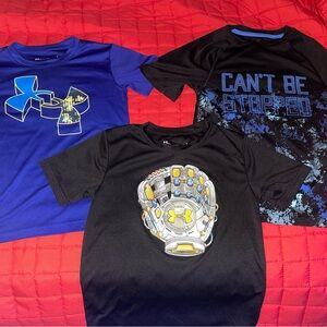 Lot of 3 Boys Size 7 athletic shirts. 2 Under Armour; 1 Champion.